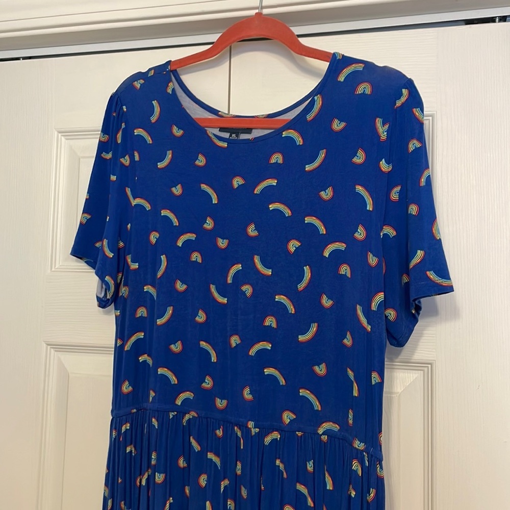 MODCLOTH stretchy half-sleeve rainbow dress. XL, hits right below knee.